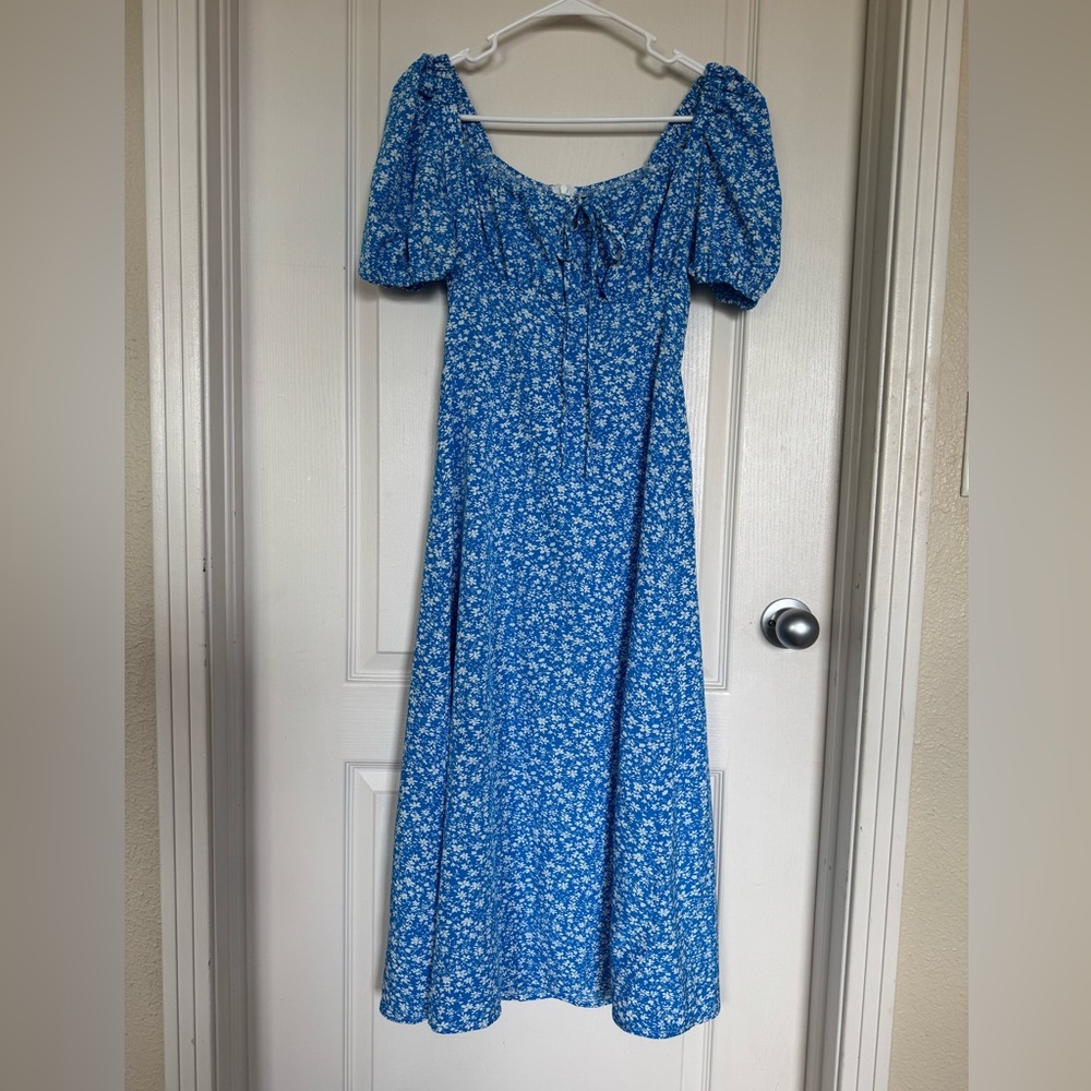SHEIN Blue and White Floral Midi Dress Sz Small